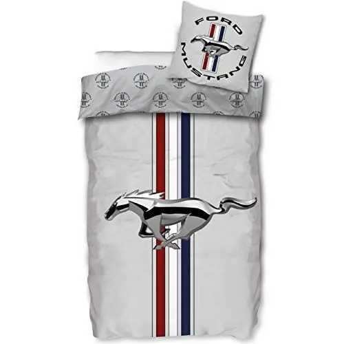 Produktbild: SkyBrands Ford Mustang Bettwäsche 135x200 cm 80x80 Kissenbezug Bettwäsche Mustang Baumwolle Oldtimer Retro Auto Bettwäsche-Set 1x Bettbezug 1x Kissen Bezug