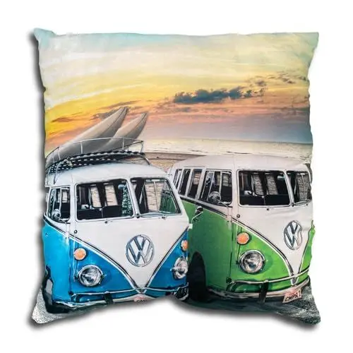 Produktbild: SkyBrands Volkswagen Dekokissen VW Bulli California 40x40 cm Zierkissen T1 Van Oldtimer Bus Camper