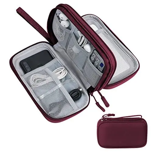 Produktbild: Skycase Kabeltasche,kabel organizer tasche,Elektronikzubehör Organizer,Tragbare Kabelorganizer,Doppelte Kabel Tasche für Elektronische Accessoires USB Powerbank SD-Karte Ladekabel,Rot