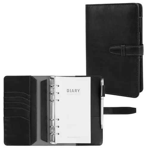 Produktbild: Skycase A6 Ringbuch aus PU-Leder, 6-Ring-Notizbuch, nachfüllbar, Planer-Ordner für A6, schwarz