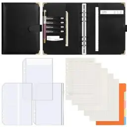 Produktbild: Skycase din a5 ring binder - ring binder a5,ringbuch a5 nachfüllbar,6 Löcher Loseblatt PU Leder,Ringbuchordner Ringbinder Planer,Ringbuch DIN A5 Tagebuch Ringbuchhülle mit Füllpapier (Schwarz)