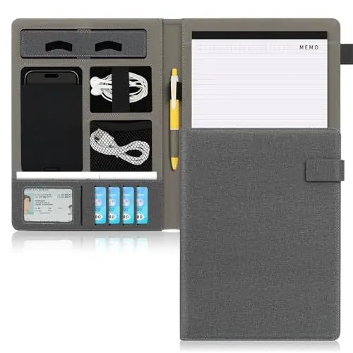 Produktbild: Skycase dokumentenmappe a4 - Konferenzmappe A4 London aus Veganem Leder,klemmhefter a4 PU Leder Ringhalter Schreibmappen Multi Dokumententasche mit Klemmbretter und Tasche für Organizer (Grau)