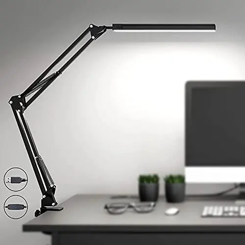 Produktbild: SKYLEO Schreibtischlampe Dimmbar - Desk Lamp mit Clip - Augenschutz Schreibtischleuchte - 3 Lichtmodi x 10 Helligkeitsstufen - Schwarz