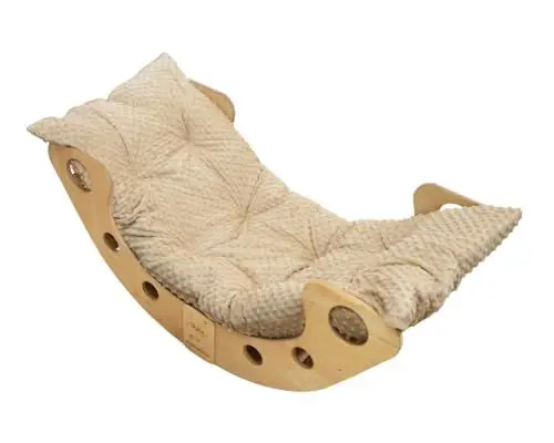 Produktbild: Skyline Kletterbogen mit Kissen Baby Kleinkind Kinder ab 1 Jahr Indoor Klettern Montessori Klettergerüst Holz Wippe Balancewippe Kletterdreieck Kletterwippe Holzwippe Kletterling Holzbogen L Beige