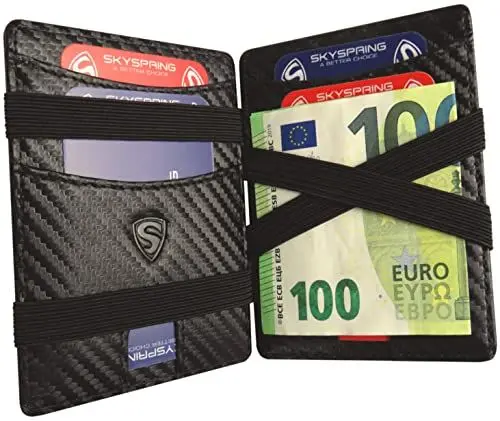 Produktbild: SKYSPRING Magic Wallet Geldbeutel mit Münzfach - Magic Flip Geldbörse Herren - Smart Wallet Portmonee - Kartenetui mit RFID Schutz (Carbon, Münzfach-Medi)