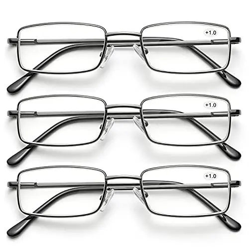 Produktbild: SKYWAY 3 Pack Lesebrille für Herren, Metallrahmen Blaulicht Blockierende Brillen, Leichte Blendschutz-Computerspielleser (Grau, 3.0)