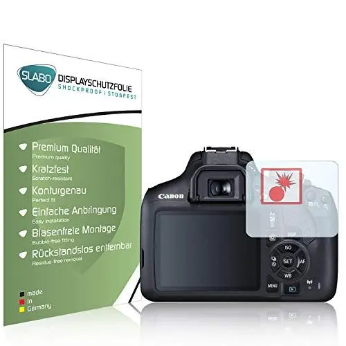 Produktbild: Slabo 2 x Panzerschutzfolie für Canon EOS 2000D Panzerfolie Displayschutzfolie Schutzfolie Folie Shockproof | Stoßfest KLAR