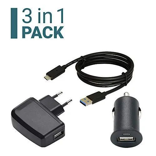 Produktbild: Slabo 3in1 Lade-Set für Microsoft Surface Pro 7 | Go 2 Starter Set Datenkabel USB-C | KFZ Mini Lade Adapter | Slim USB Netzadapter - SCHWARZ | Black