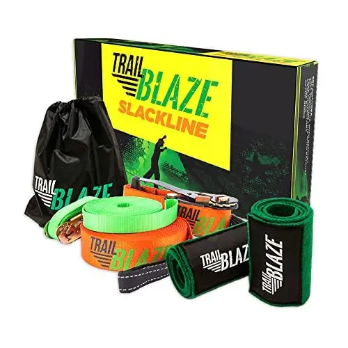 Produktbild: Slackline Anfänger-Komplettset – Trainingsgurt Baumschutz Transporttasche – neueste Technologie mit Ratsche und ergonomischem Griff – perfekte Aktivität im Freien