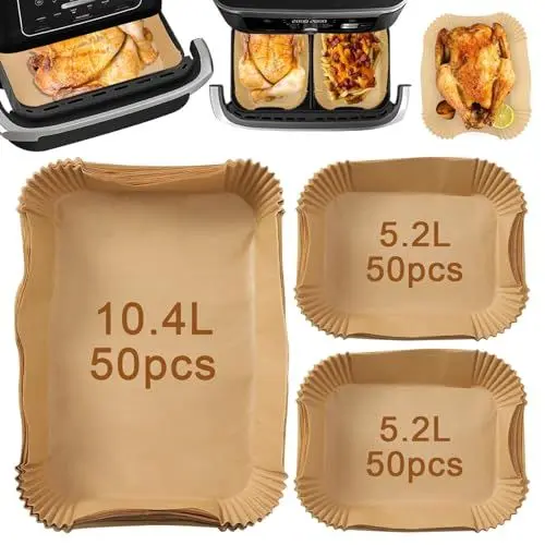 Produktbild: Sleeleece 150pcs Airfryer Backpapier für Ninja Flex Drawer Dual Zone AF500EU 10,4L Heißluftfritteuse,Zubehör für Ninja Foodi AF500EU AF500EUCP DZ201EU DZ401EU,Auch kompatibel mit Cecotec Dual 9000 9L