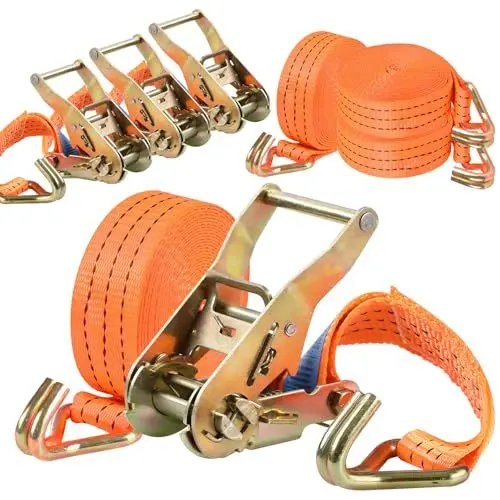 Produktbild: Sleeleece Spanngurte mit Ratsche und Haken - 6m 3000kg 40mm - 4 Stück - Ratschen Set - Ratschengurt 2-Teilig - Zurrgurt Orange - TÜV GS Geprüft und gemäß DIN EN 12195-2