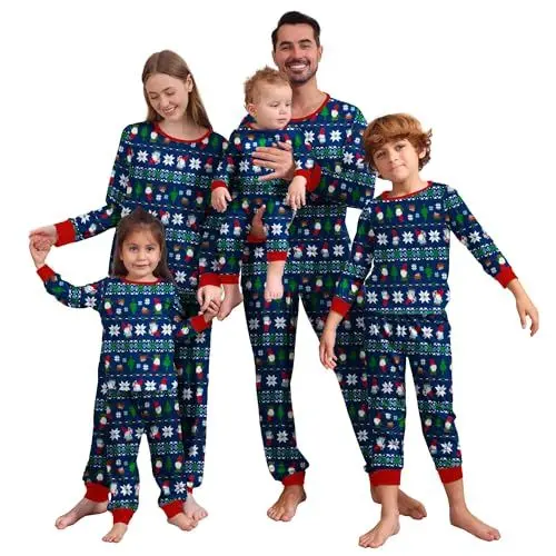Produktbild: Sleeleece Weihnachten Schlafanzug Familien Pyjama Set,Weihnachtspyjama Familie Set,Christmas Pyjama Set,Matching Pyjamas Couple,Familie Weihnachten Outfit für Damen Herren Kinder Baby 9-10Y A37