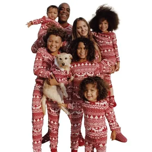 Produktbild: Sleeleece Weihnachten Schlafanzug Familien Pyjama Set,Weihnachtspyjama Familie Set,Christmas Pyjama Set,Matching Pyjamas Couple,Familie Weihnachten Outfit für Damen Herren Kinder Baby Hund S A1