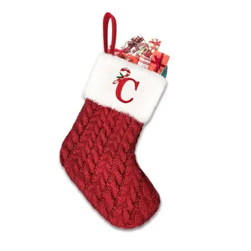 Produktbild: Sleeleece Weihnachtsstrumpf Personalisiert Nikolausstrumpf 20 cm,Christmas Stockings,Nikolausstiefel zum Befüllen Weihnachtsstrumpf Geschenkbeutel Weihnachtsbaum Anhänger Weihnachtsdeko Rot C