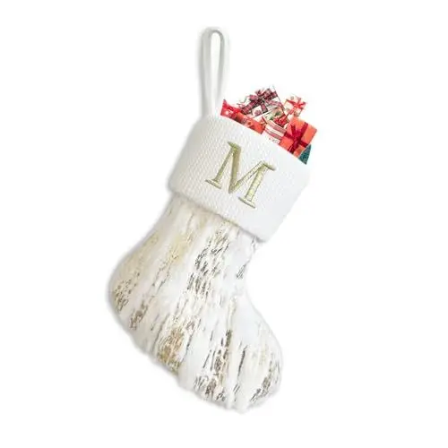 Produktbild: Sleeleece Weihnachtsstrumpf Personalisiert Nikolausstrumpf 22 cm,Christmas Stockings,Nikolausstiefel zum Befüllen Weihnachtsstrumpf Geschenkbeutel Weihnachtsbaum Anhänger Weihnachtsdeko Weiß & Gold M