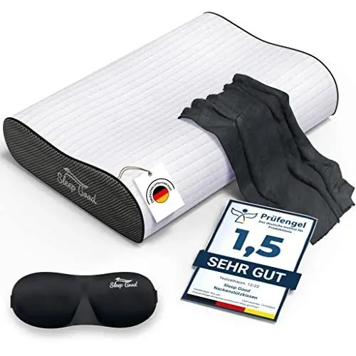 Produktbild: Sleep Good Nackenstützkissen Inkl GRATIS Spannbezug - Orthopädisches Kissen gegen Nackenschmerzen - Memory Foam Kissen Höhenverstellbar - Seitenschläferkissen mit Bezug