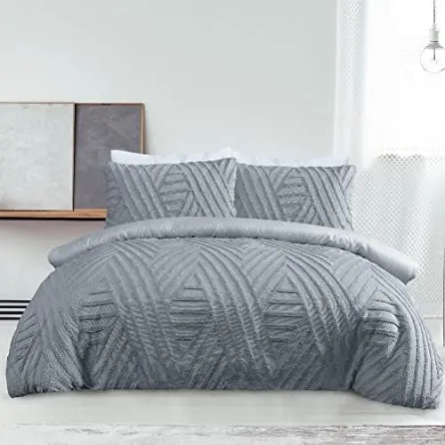 Produktbild: Sleepdown Bettbezug-Set für Einzelbett, 135 x 200 cm, geometrisch, strukturiert, getuftet, Rautenmuster, Bettdeckenbezug, Kissenbezug, weich, pflegeleicht, Anthrazitgrau