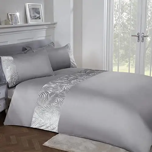 Produktbild: Sleepdown Bettbezug-Set mit Kissenbezügen, Blumenmuster, Silbergrau, luxuriös, weich, pflegeleicht, für Einzelbett (135 x 200 cm), Polyester