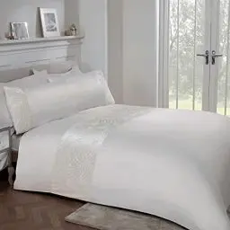 Produktbild: Sleepdown Bettwäsche-Set mit Kissenbezügen, Blumenmuster, Samt, elfenbeinfarben, cremefarben, luxuriös, weich, pflegeleicht, für Einzelbett (135 x 200 cm), Polyester