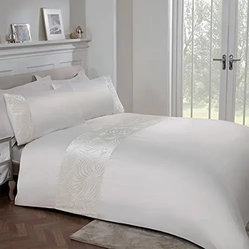 Produktbild: Sleepdown Bettwäsche-Set mit Kissenbezügen, Blumenmuster, Samt, elfenbeinfarben, cremefarben, luxuriös, weich, pflegeleicht, für Einzelbett (135 x 200 cm), Polyester
