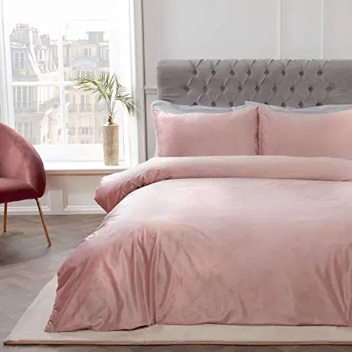 Produktbild: Sleepdown Bettbezug-Set mit Kissenbezug, matt, Samt, superweich, pflegeleicht, für Einzelbett (135 x 200 cm), Blush Pink