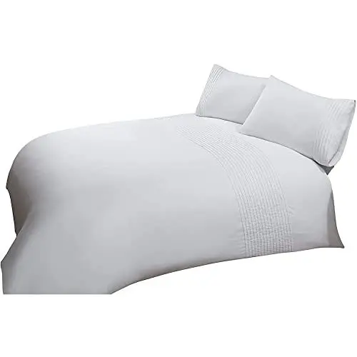Produktbild: Sleepdown Bettwäsche-Set mit Biesen, gestreift, luxuriös, pflegeleicht, weich, gemütlich, mit Kissenbezügen, 200 x 200 cm, Weiß