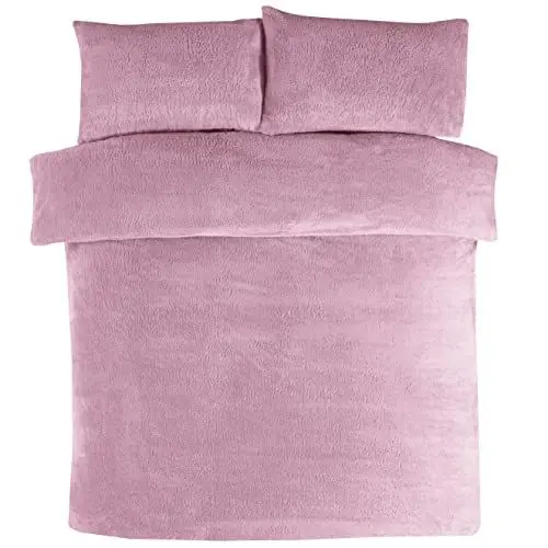 Produktbild: Sleepdown Bettwäsche-Set mit Kissenbezügen, Teddy-Fleece, warm, gemütlich, superweich, 220 x 260 cm, Mauve, Polyester, Super King