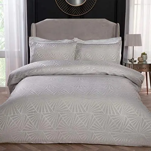Produktbild: Sleepdown Bettwäsche-Set mit Kissenbezug, superweich, geometrisch, luxuriös, Lurex, Jacquard, elfenbeinfarben, pflegeleicht, gemütlich, für Einzelbett (135 x 200 cm), Polyester