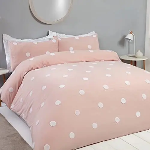 Produktbild: Sleepdown Bettwäscheset mit Kissenbezügen, getuftet, gepunktet, zartrosa, weiß, weich, kuschelig, pflegeleicht, luxuriös, 230 x 220 cm
