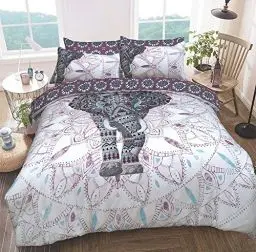 Produktbild: Sleepdown Elefanten-Mandala-Bettwäsche-Set, wendbar, pflegeleicht, antiallergisch, weich und glatt, mit Kissenbezügen (King-Size)