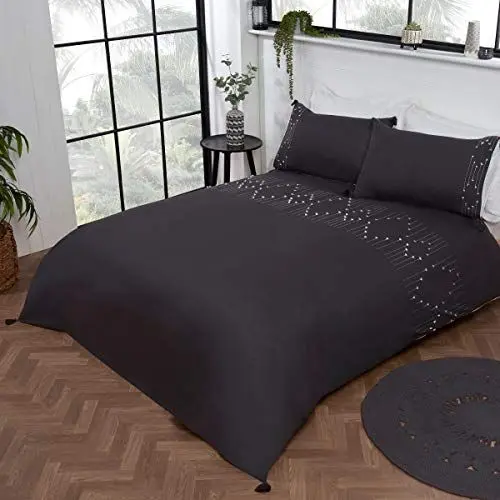 Produktbild: Sleepdown Luxuriöses Boho-Bettwäsche-Set mit Kissenbezügen, anthrazitgrau, Quasten, pflegeleicht, weich, kuschelig, 135 x 200 cm, Polycotton, Anthrazit, Einzelbett