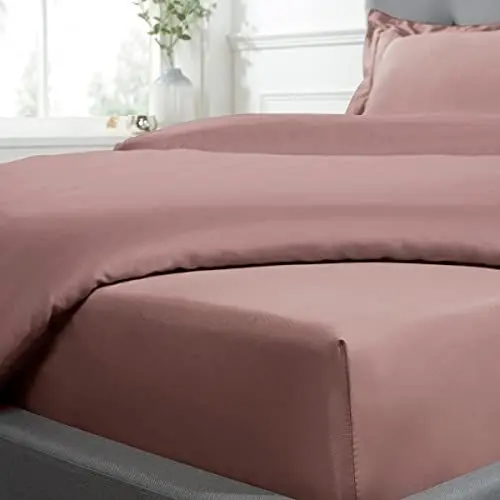 Produktbild: Sleepdown Spannbetttuch, 100 % Baumwollsatin, weich, gemütlich, 25 cm tief, Fadenzahl 300, luxuriöses Bettlaken, Bettlaken, Blush Pink – Einzelbett