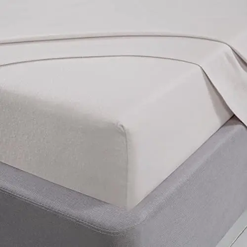 Produktbild: Sleepdown Spannbetttuch, 100% gebürstete Baumwolle, Feinbiber, luxuriös, weich, gemütlich, 25 cm, Bettwäsche – Weiß – Einzelbett
