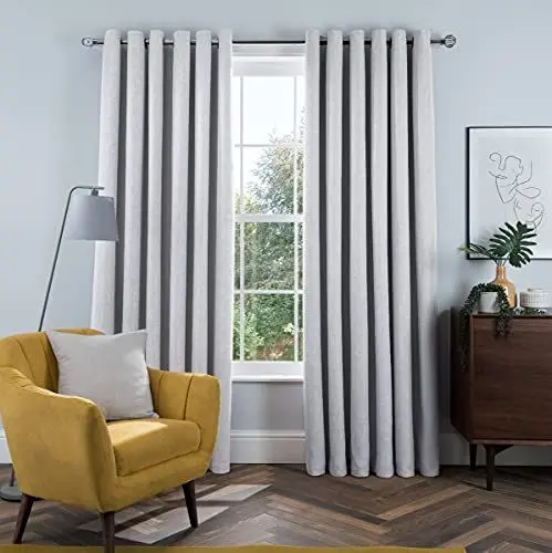 Produktbild: Sleepdown Verdunkelungsvorhänge mit Ösen, Leinen-Optik, wärmeisoliert, für Schlafzimmer und Wohnzimmer, 117,8 x 182,9 cm, silberfarben