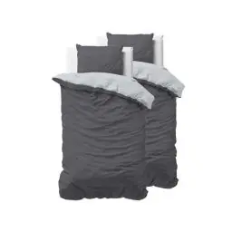 Produktbild: Sleeptime 100% Baumwolle Bettwäsche 155cm x 220cm 4teilig Grau/Anthrazit - weich & bügelfrei Bettbezüge mit Reißverschluss - zweifarbiges Bettwäsche Set mit 2 Kissenbezüge 80cm x 80cm