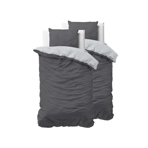Produktbild: Sleeptime 100% Baumwolle Bettwäsche 155cm x 220cm 4teilig Grau/Anthrazit - weich & bügelfrei Bettbezüge mit Reißverschluss - zweifarbiges Bettwäsche Set mit 2 Kissenbezüge 80cm x 80cm