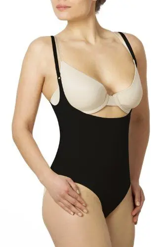 Produktbild: SLEEX figurformender Shapewear Damen Body, Open-Bust (feine, verstellbare Traeger), Schwarz, Groesse M/L