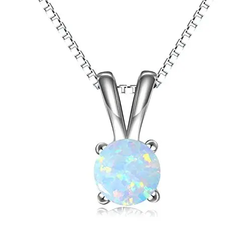 Produktbild: SLIACETE 925 Sterling Silber Geburtsstein Halskette für Frauen Mädchen Opal Anhänger Kette Geburtsstein Schmuck Geschenke (Oct.)