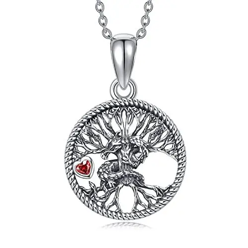 Produktbild: SLIACETE Drachen und Lebensbaum Kette für Damen Herren 925 Sterling Silber Drachen und Lebensbaum Anhänger Halskette Drachen Schmuck Geschenke