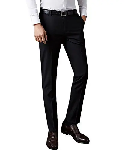 Produktbild: Sliktaa Hose Herren für Anzug Slim fit Business Hochzeit Knopf mit Reißverschluss gerade Normallack Schwarz 27