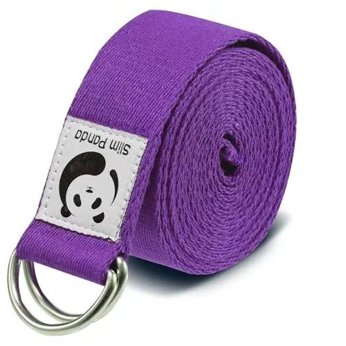 Produktbild: Slim Panda Yoga Gurt aus Baumwolle, Praktisches Yogagurt Yoga-Zubehör für Dehnen und Fitness, Yoga Band mit Schiebeschnalle aus Metall gut Anfänger & Fortgeschrittene, 180 cm Violett