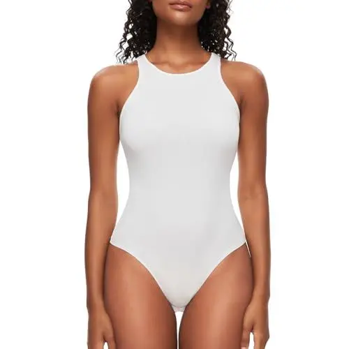 Produktbild: SLIMBELLE Damen Ärmellos Body Rundhals Ärmellose Bodysuit Tanktops Elegant Sexy Bodysuits Tops Lässiger Stringbody Bodys für Damen (Weiß,S)