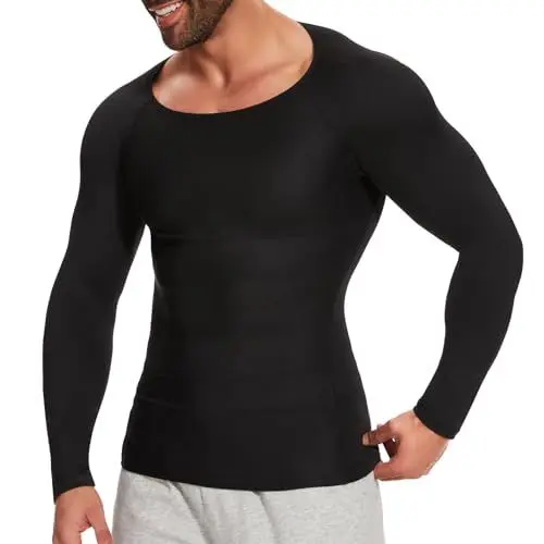 Produktbild: SLIMBELLE Herren Langarm Kompressionsshirt Elastische Atmungsaktiv Bauchweg Enganliegendes Funktionsshirt Sportshirt