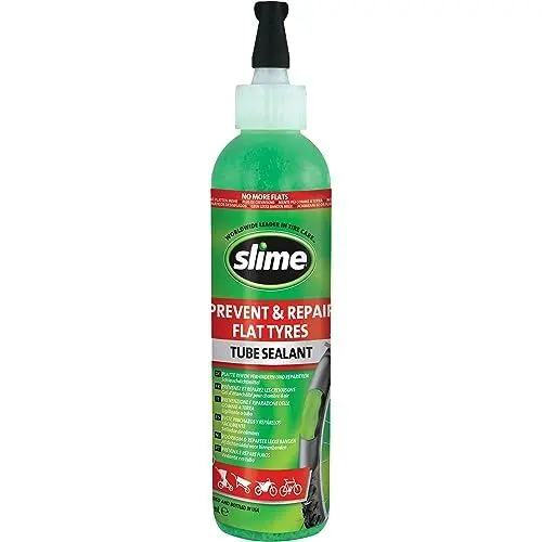Produktbild: Slime 10015 Bike Tube Puncture Repair Sealant, Prevent and Repair, suitable for all Bicycles, with hang tab, Non-Toxic, Eco-Friendly, 237 mL (8oz) bottle, green, standard, SLIME-8