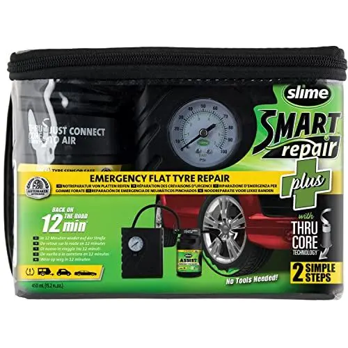 Produktbild: Slime 50138-51 Flat Tyre Puncture Repair, Smart Repair Plus, Emergency Kit for Car Yyres, Includes Sealant and Tyre Inflator Pump, Suitable for Cars and Other Highway Vehicles, 12 Min Fix