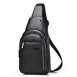 Produktbild: A-QMZL Sling Bags Brusttasche Herren Crossbody Umhngetasche Kleine Schultertaschen Crossbody-Taschen PU-Leder Wasserdicht Casual Chest Taschen für Männer und Damen（Schwarz 2）