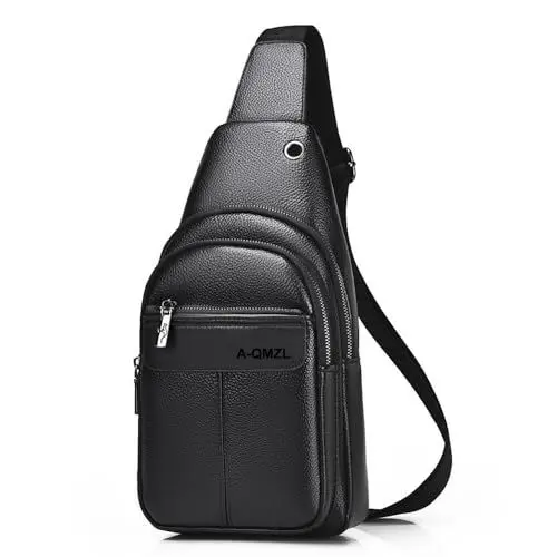 Produktbild: A-QMZL Sling Bags Brusttasche Herren Crossbody Umhngetasche Kleine Schultertaschen Crossbody-Taschen PU-Leder Wasserdicht Casual Chest Taschen für Männer und Damen（Schwarz 2）