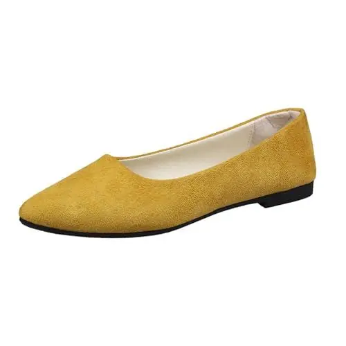 Produktbild: Slingback Pumps Damen flach, Spitze Ballerinas Damen Wildleder Trachtenschuhe Beige Leichte Tanzschuhe Ballettschuhe Bequem Weiche Dirndl Schuhe Flache Elegant Sommerschuhe Damenschuhe, Gelb, 39