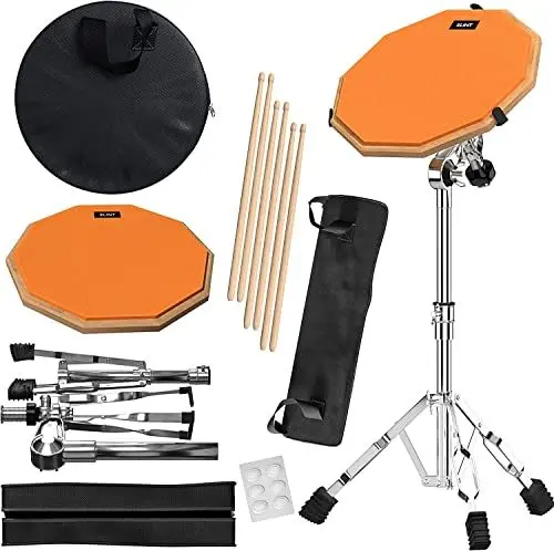 Produktbild: Slint Übungs Drum Pad Snare Drum Stand & Schlagzeug Sticks - Doppelseitiges 30 cm Drum Pad Set & 10 cm Snare Drum - Leises Drumpad Set, Drumpad Ständer & Drumsticks - Schlagzeug Erwachsene & Kinder