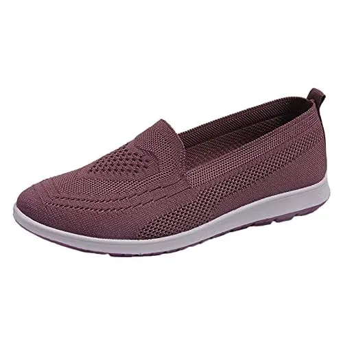 Produktbild: Slip on Schuhe Damen Ballerina Damen Schwarz Frauen-beiläufige Schuh-Art- und Weiseeinfache Soil-Farben-Frühlings- und Muster-Flache Bequeme Ballerinas Damen Größe 43 Schuhe Für Dirndl (Purple, 39)